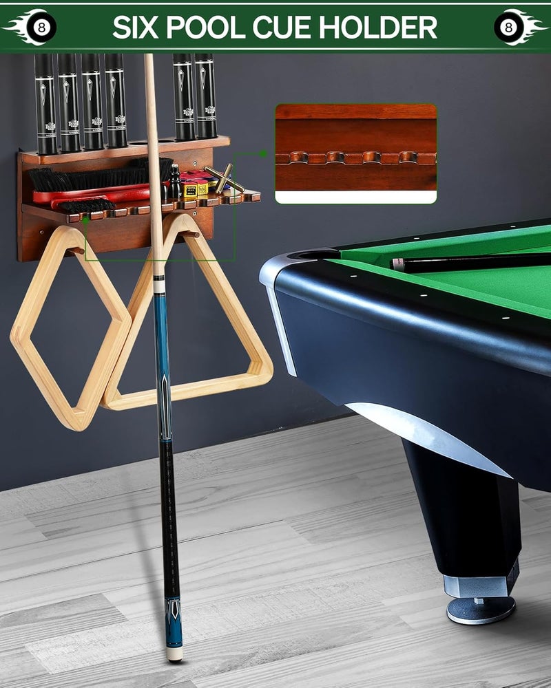 EXTCCT Wall Mount Pool Stick Holder - Billiards Pool Cue Rack Hardwood Pool Cue Set Holder for 8 Cues Sticks Storage Pool Table Accessories Equipment Organizer - Image 5